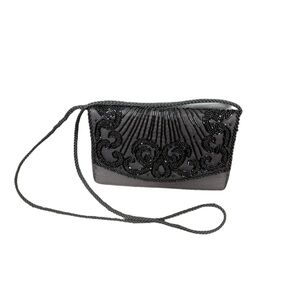 La Régale vintage evening bag-gray with beading and long strap